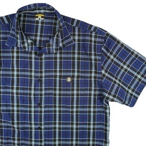 Lowrider Mens 2XL Blue Black Plaid Short Sleeve Button Up Shirt XXL Street